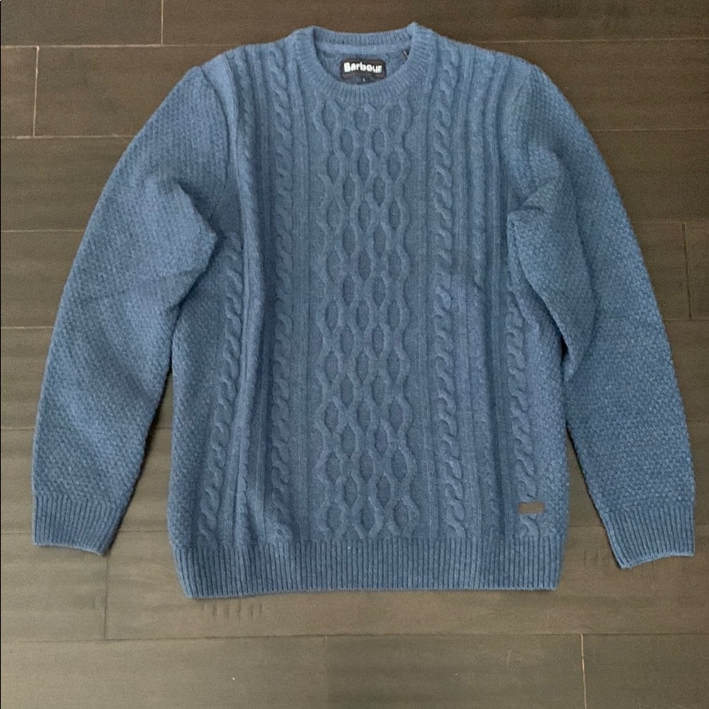 Barbour Classic Blue Cable Knit Crewneck Sweater